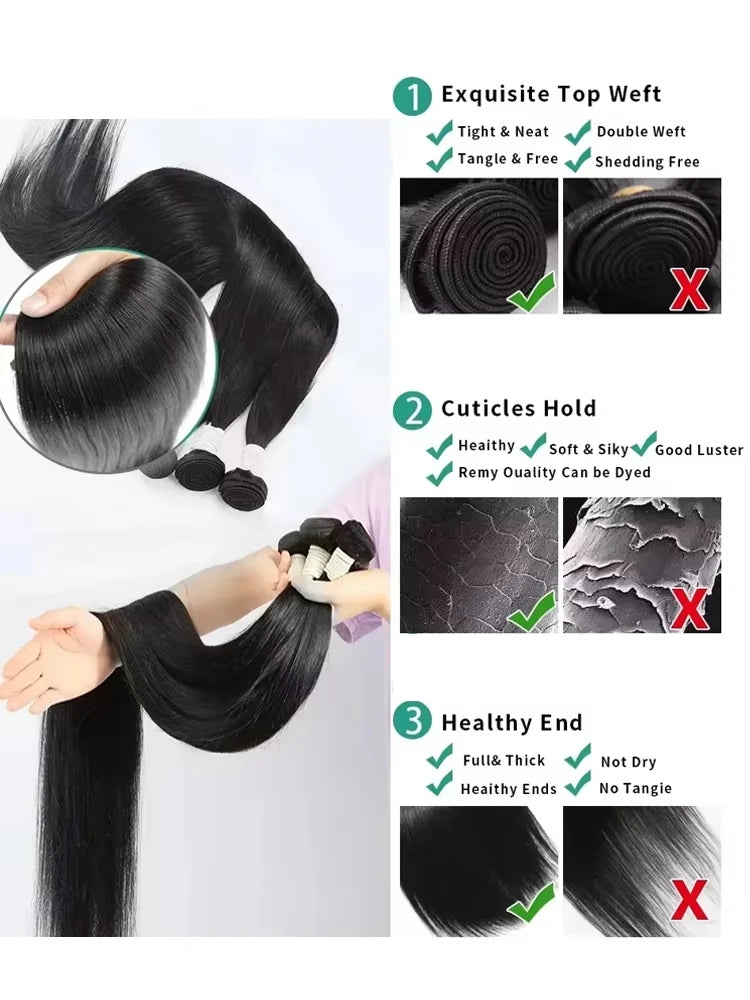 Bone Straight Human Hair 100% Unprocessed Raw Hair (Double Weft)