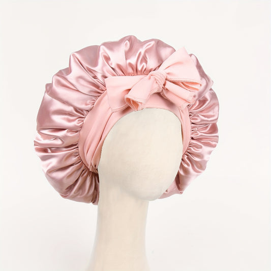 Luxurious Satin Bonnet with Adjustable Tie Band & Bow Accent - Soft Hair Protection (Unisex)