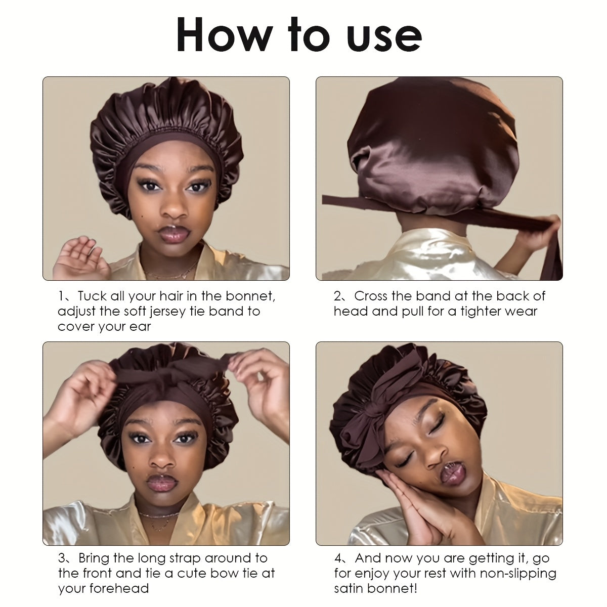 Luxurious Satin Bonnet with Adjustable Tie Band & Bow Accent - Soft Hair Protection (Unisex)