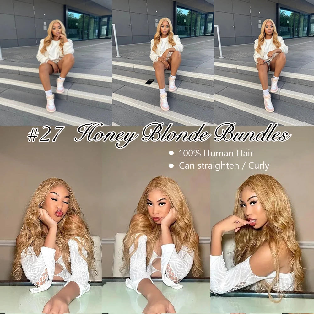 Honey Blonde Body Wave Remy Human Hair Extensions 100g/pc (#617, #27)