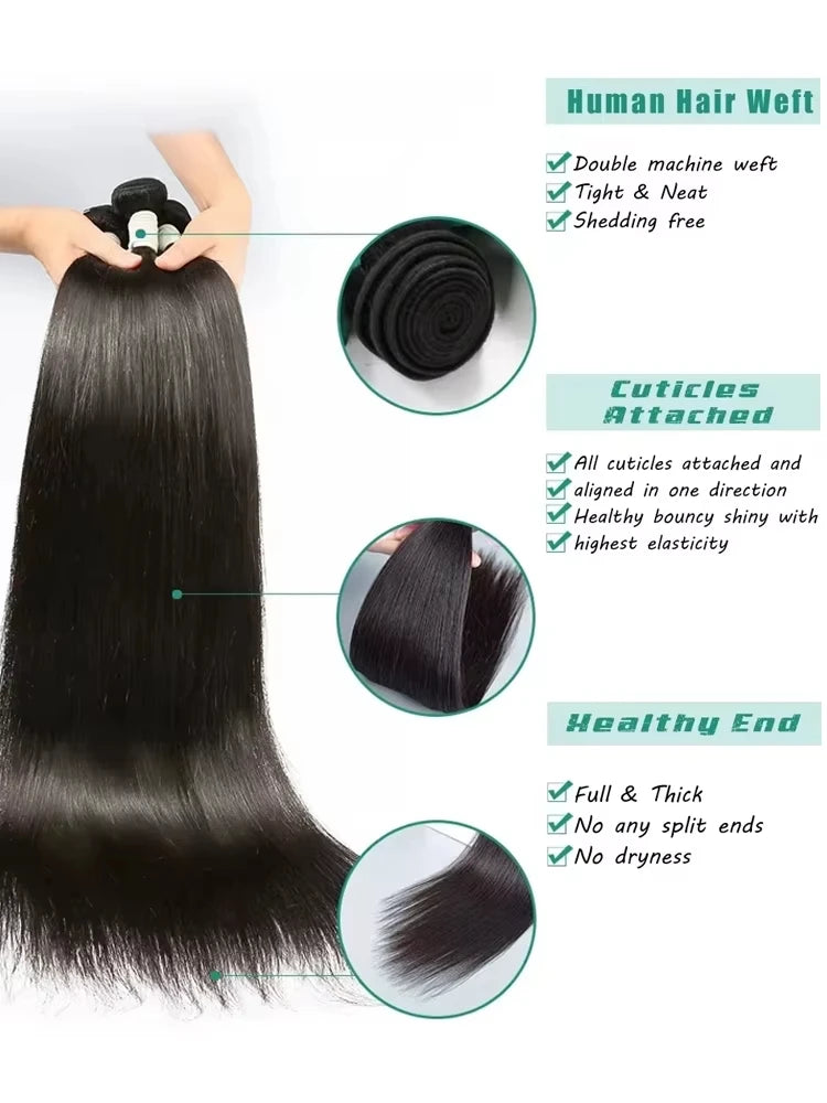 Bone Straight Human Hair 100% Unprocessed Raw Hair (Double Weft)
