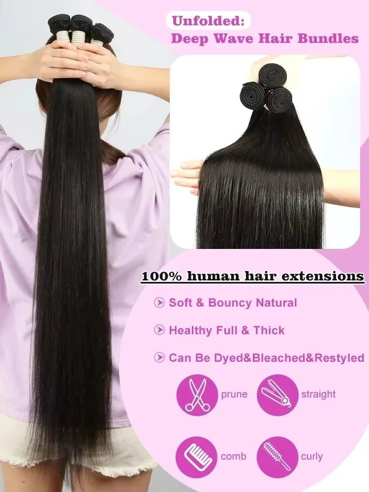 Bone Straight Human Hair 100% Unprocessed Raw Hair (Double Weft)