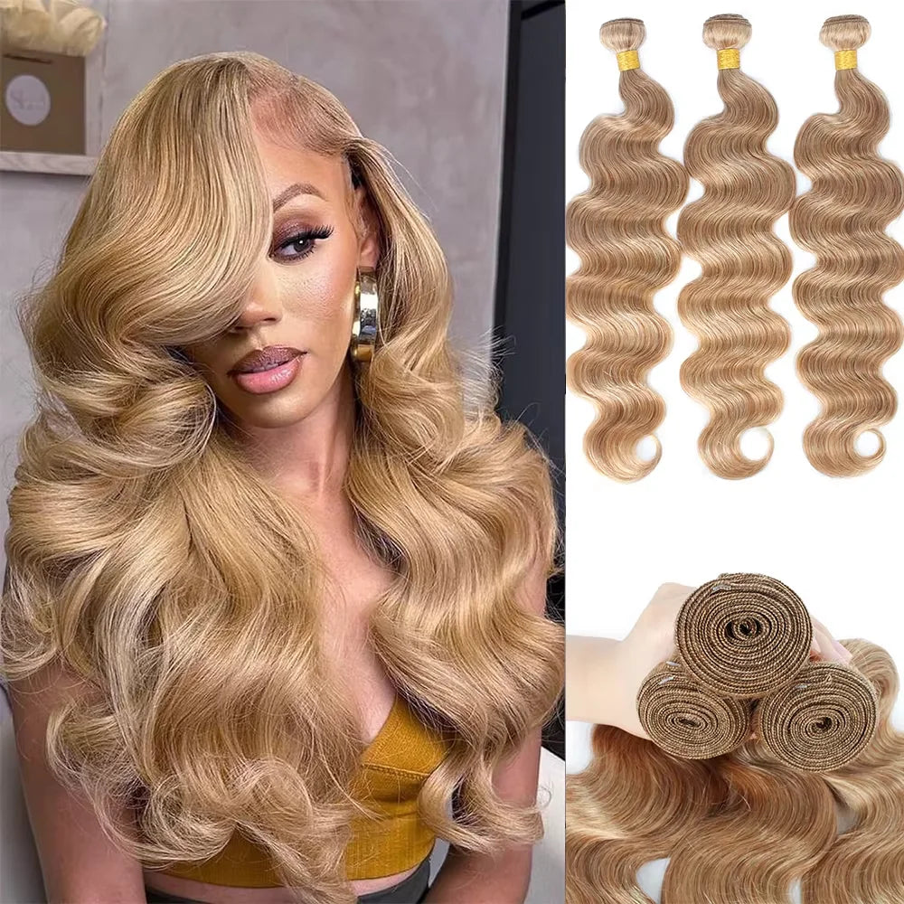 Honey Blonde Body Wave Remy Human Hair Extensions 100g/pc (#617, #27)