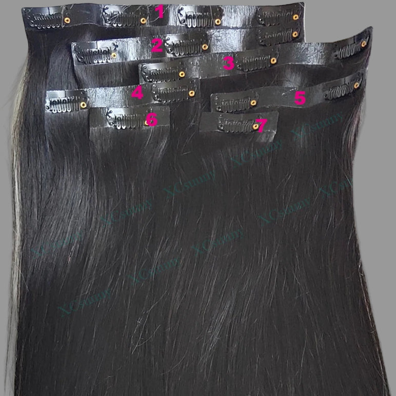 Seamless Straight Clip Ins Human Hair Double Drawn Weft Clip In For Women 100g-240g