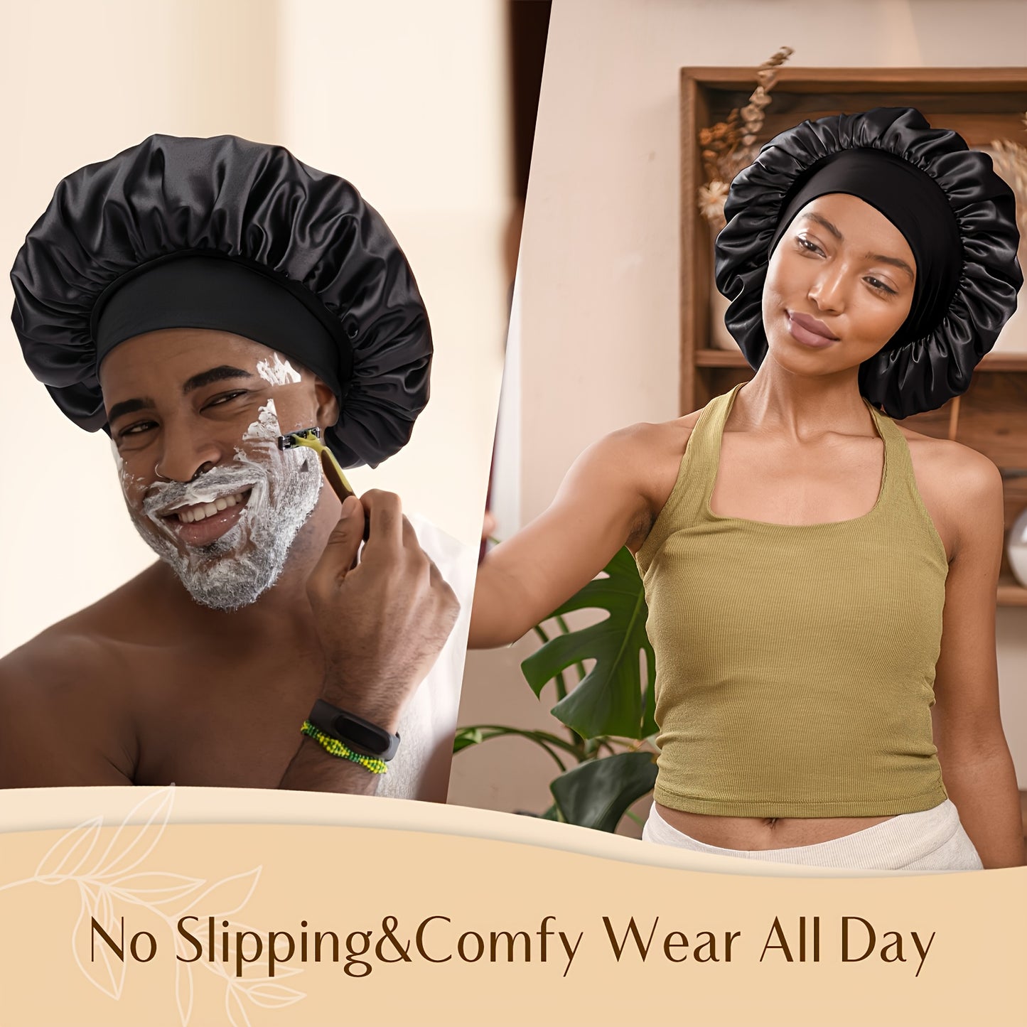 Luxurious Satin Bonnet with Adjustable Tie Band & Bow Accent - Soft Hair Protection (Unisex)