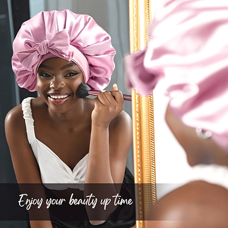 Luxurious Satin Bonnet with Adjustable Tie Band & Bow Accent - Soft Hair Protection (Unisex)