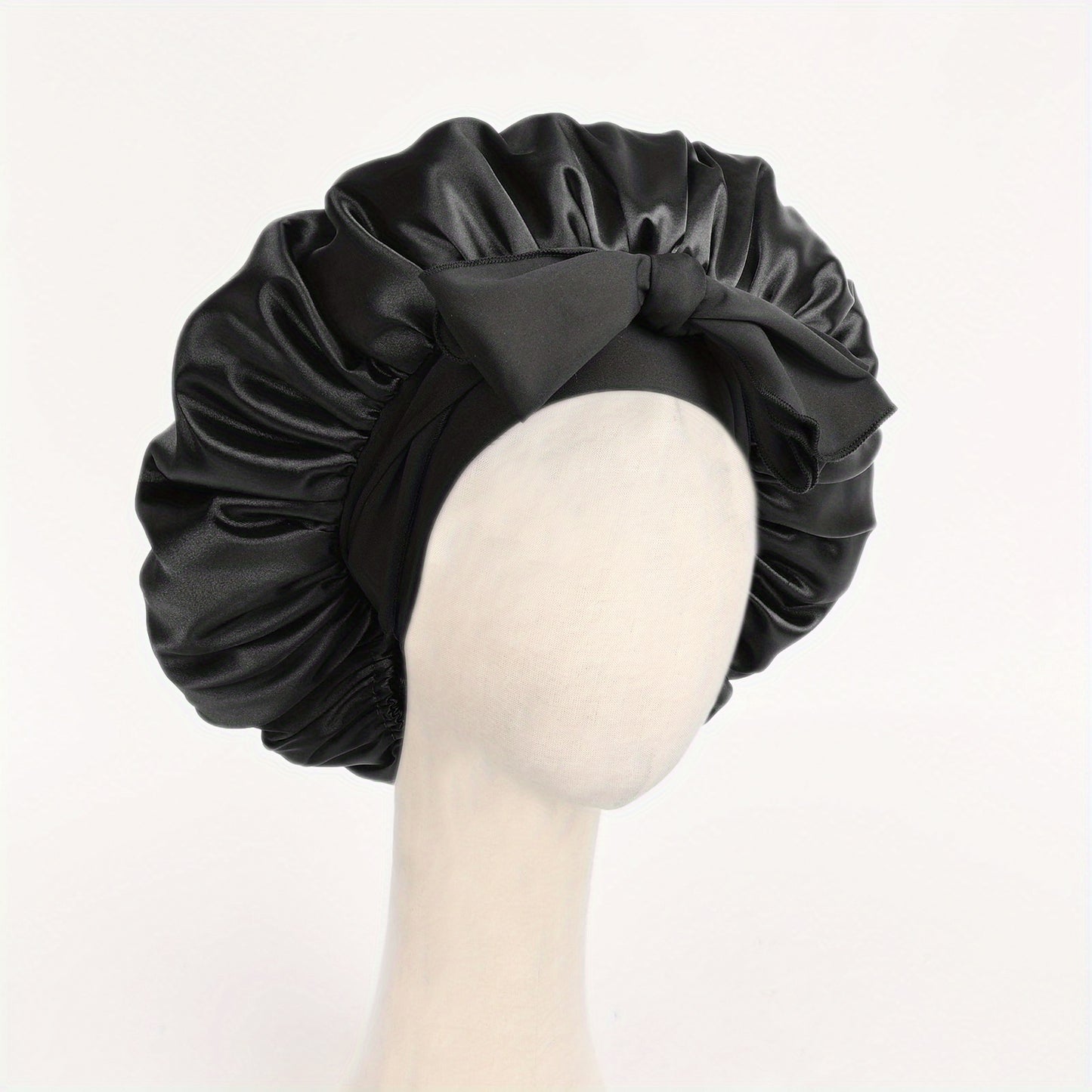 Luxurious Satin Bonnet with Adjustable Tie Band & Bow Accent - Soft Hair Protection (Unisex)